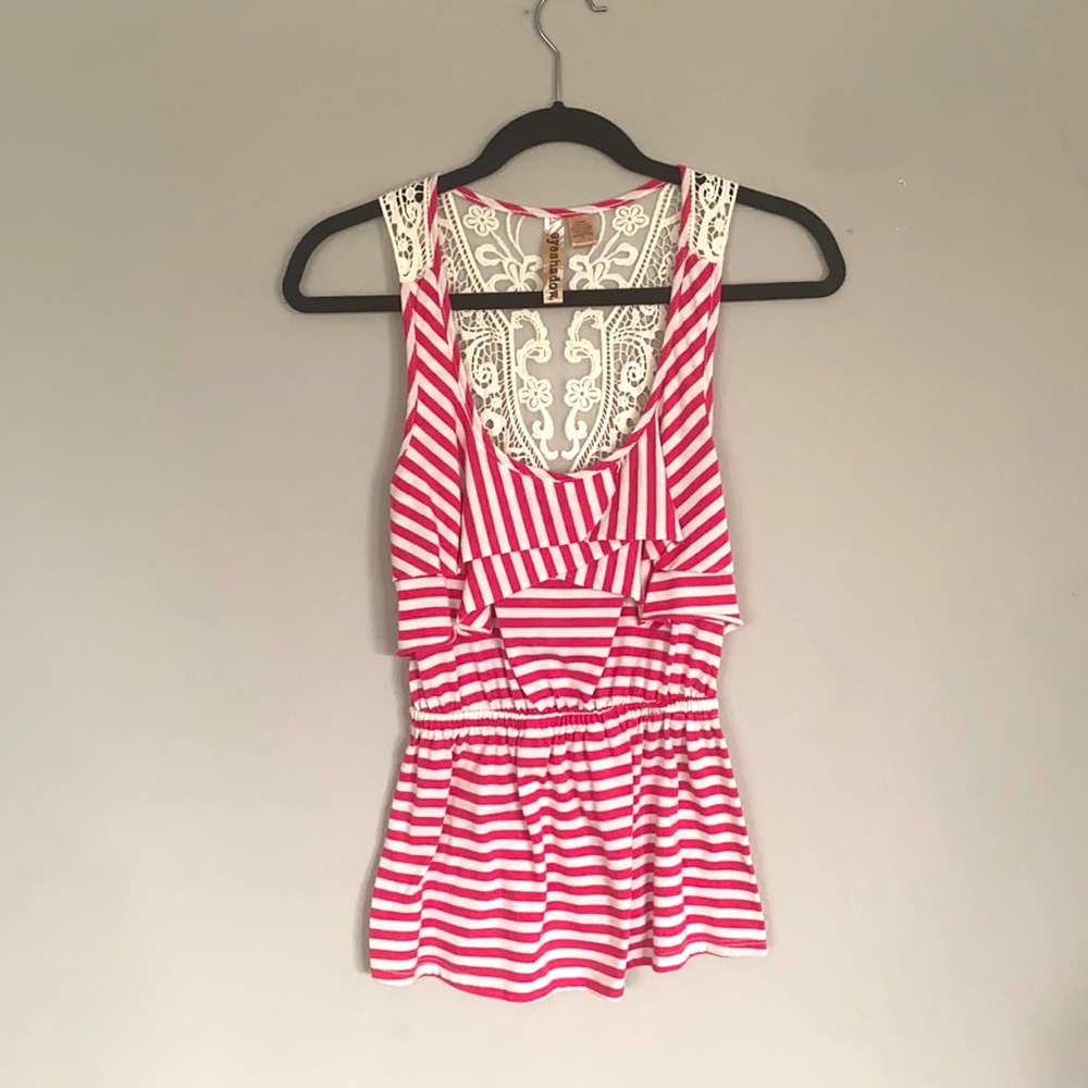 Pink striped tank with mesh back